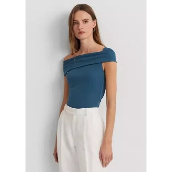 Lauren Ralph Lauren Stretch Jersey Off the Shoulder Top Womens S Indigo Dusk - Picture 1 of 12